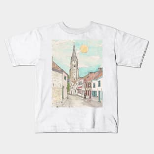 Church of Our Lady Bruges Belgium Cityscape Watercolor Illustration Kids T-Shirt